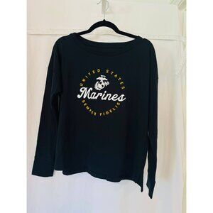Under Armour T-Shirt Women Sz M Black Loose Fit Long Sleeve United States Marine